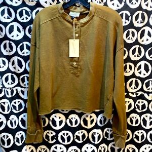 OWT UNIVERSAL THREAD OLIVE HENLEY SWEATSHIRT SZ M CREW NECK LONG SLEEVE